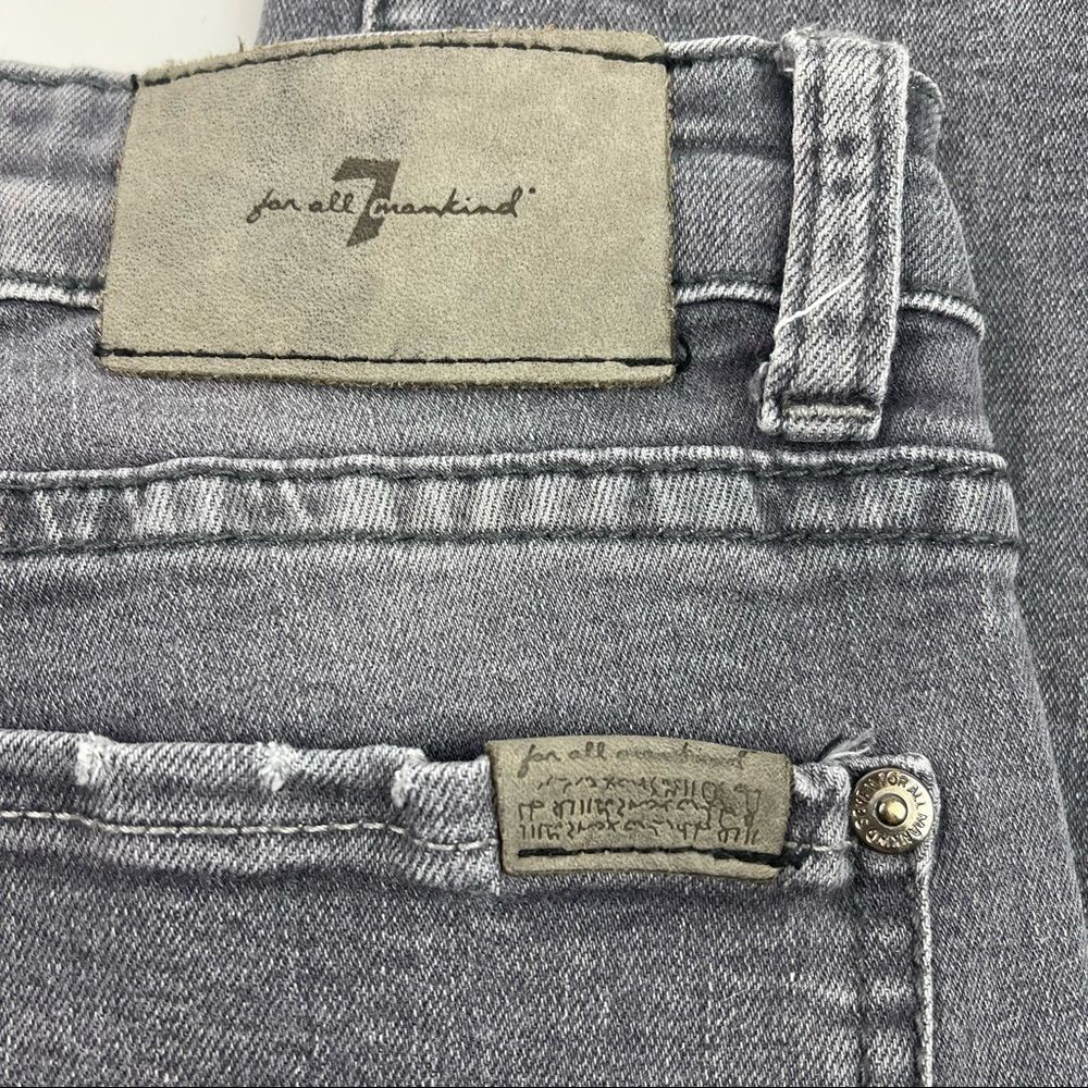 7 for all mankind Slimmy Gray Grey Distressed Destroyed Jeans Size 26 Skinny - Picture 5 of 7